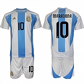 Men's Argentina #10 Diego Maradona White Blue 2024-25 Home Soccer Jersey Suit,baseball caps,new era cap wholesale,wholesale hats