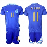 Men's Argentina #11 angel Fabian Di Maria Blue 2024-25 Away SoccerJersey Suit,baseball caps,new era cap wholesale,wholesale hats