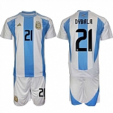 Men's Argentina #21 Dybala White Blue 2024-25 Home Soccer Jersey Suit,baseball caps,new era cap wholesale,wholesale hats