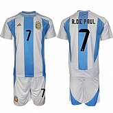 Men's Argentina #7 Rodrigo Javier De Paul White Blue 2024-25 Home Soccer Jersey Suit,baseball caps,new era cap wholesale,wholesale hats