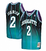 Men's Charlotte Hornets #2 Larry Johnson Teal Black Throwback Stitched Jersey Dzhi,baseball caps,new era cap wholesale,wholesale hats