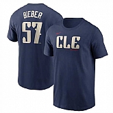 Men's Cleveland Guardians #57 Shane Bieber Navy 2024 City Connect Name & Number T-Shirt,baseball caps,new era cap wholesale,wholesale hats