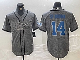 Men's Detroit Lions #14 Amon-Ra St. Brown Gray Cool Base Stitched Baseball Jersey,baseball caps,new era cap wholesale,wholesale hats