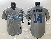 Men's Detroit Lions #14 Amon-Ra St. Brown Gray Cool Base Stitched Baseball Jerseys,baseball caps,new era cap wholesale,wholesale hats