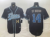 Men's Detroit Lions #14 Amon-Ra St. Brown Number Black Cool Base Stitched Baseball Jersey,baseball caps,new era cap wholesale,wholesale hats