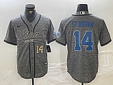 Men's Detroit Lions #14 Amon-Ra St. Brown Number Gray Cool Base Stitched Baseball Jersey,baseball caps,new era cap wholesale,wholesale hats