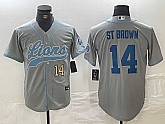 Men's Detroit Lions #14 Amon-Ra St. Brown Number Gray Cool Base Stitched Baseball Jerseys,baseball caps,new era cap wholesale,wholesale hats