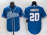 Men's Detroit Lions #20 Barry Sanders Blue With Patch Cool Base Stitched Baseball Jersey,baseball caps,new era cap wholesale,wholesale hats