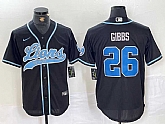 Men's Detroit Lions #26 Jahmyr Gibbs Black With Patch Cool Base Stitched Baseball Jersey,baseball caps,new era cap wholesale,wholesale hats