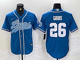 Men's Detroit Lions #26 Jahmyr Gibbs Blue With Patch Cool Base Stitched Baseball Jersey,baseball caps,new era cap wholesale,wholesale hats