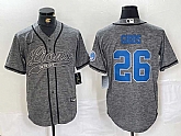 Men's Detroit Lions #26 Jahmyr Gibbs Grey Gridiron With Patch Cool Base Stitched Baseball Jersey,baseball caps,new era cap wholesale,wholesale hats