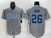 Men's Detroit Lions #26 Jahmyr Gibbs Grey With Patch Cool Base Stitched Baseball Jersey,baseball caps,new era cap wholesale,wholesale hats