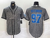 Men's Detroit Lions #97 Aidan Hutchinson Grey Gridiron With Patch Cool Base Stitched Baseball Jersey,baseball caps,new era cap wholesale,wholesale hats