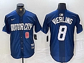 Men's Detroit Tigers #8 Matt Vierling Number Navy 2024 City Connect Cool Base Limited Stitched Jersey,baseball caps,new era cap wholesale,wholesale hats