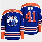 Men's Edmonton Oilers #41 Mike Smith Royal 2024 Stanley Cup Final Patch Stitched Jersey Dzhi,baseball caps,new era cap wholesale,wholesale hats