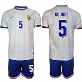 Men's France #5 Jules Kounde White 2024-25 Away Soccer Jersey Suit,baseball caps,new era cap wholesale,wholesale hats