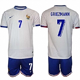 Men's France #7 Antoine Griezmann White 2024-25 Away Soccer Jersey Suit,baseball caps,new era cap wholesale,wholesale hats