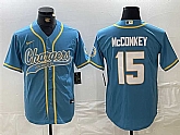 Men's Los Angeles Chargers #15 Ladd McConkey Blue Cool Base Stitched Baseball Jersey,baseball caps,new era cap wholesale,wholesale hats