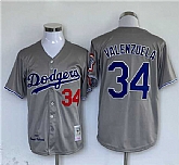 Men's Los Angeles Dodgers #34 Fernando Valenzuela Gray Cool Base Stitched Jersey,baseball caps,new era cap wholesale,wholesale hats