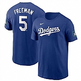 Men's Los Angeles Dodgers #5 Freddie Freeman Royal 2024 World Tour Seoul Series Name & Number T-Shirt,baseball caps,new era cap wholesale,wholesale hats