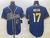 Men's Los Angeles Rams #17 Puka Nacua Number Royal With Patch Cool Base Stitched Baseball Jersey,baseball caps,new era cap wholesale,wholesale hats