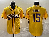 Men's Minnesota Vikings #15 Josh Dobbs Yellow With Patch Cool Base Stitched Baseball Jersey,baseball caps,new era cap wholesale,wholesale hats