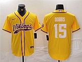 Men's Minnesota Vikings #15 Joshua Dobbs Yellow Cool Base Stitched Baseball Jersey,baseball caps,new era cap wholesale,wholesale hats