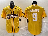 Men's Minnesota Vikings #9 J.J. McCarthy Yellow Cool Base Stitched Baseball Jersey,baseball caps,new era cap wholesale,wholesale hats