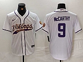 Men's Minnesota Vikings #9 JJ McCarthy White Cool Base Stitched Baseball Jersey,baseball caps,new era cap wholesale,wholesale hats