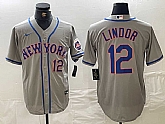 Men's New York Mets #12 Francisco Lindor Number Grey Stitched Cool Base Nike Jersey,baseball caps,new era cap wholesale,wholesale hats