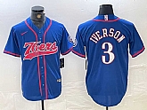 Men's Philadelphia 76ers #3 Allen Iverson Blue With Patch Cool Base Stitched Baseball Jersey,baseball caps,new era cap wholesale,wholesale hats