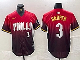 Men's Philadelphia Phillies #3 Bryce Harper Red 2024 City Player Number Cool Base Jersey,baseball caps,new era cap wholesale,wholesale hats