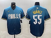 Men's Philadelphia Phillies #55 Ranger Suarez Blue 2024 City Cool Base Jersey,baseball caps,new era cap wholesale,wholesale hats