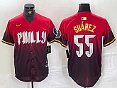 Men's Philadelphia Phillies #55 Ranger Suarez Red 2024 City Player Number Cool Base Jersey,baseball caps,new era cap wholesale,wholesale hats