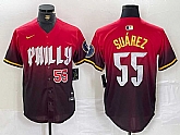 Men's Philadelphia Phillies #55 Ranger Suarez Red 2024 City Player Number Cool Base Jerseys,baseball caps,new era cap wholesale,wholesale hats