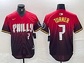 Men's Philadelphia Phillies #7 Trea Turner Red 2024 City Player Number Cool Base Jersey,baseball caps,new era cap wholesale,wholesale hats