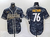 Men's Pittsburgh Steelers #76 Troy Fautanu Grey Camo With Patch Cool Base Stitched Baseball Jersey,baseball caps,new era cap wholesale,wholesale hats