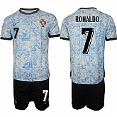 Men's Portugal Team #7 Ronaldo 2024-25 White Blue Away Soccer Jersey Suit,baseball caps,new era cap wholesale,wholesale hats