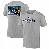 Men's San Diego Padres vs. Los Angeles Dodgers Heather Gray 2024 World Tour Seoul Series Matchup T-Shirt,baseball caps,new era cap wholesale,wholesale hats