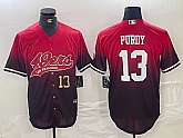 Men's San Francisco 49ers #13 Brock Purdy Number Red Black Stitched Baseball Jersey,baseball caps,new era cap wholesale,wholesale hats