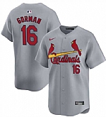 Men's St. Louis Cardinals #16 Nolan Gorman Gray 2024 Away Limited Stitched Baseball Jersey Dzhi,baseball caps,new era cap wholesale,wholesale hats