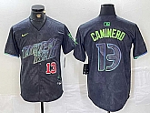 Men's Tampa Bay Rays #13 Junior Caminero Number Charcoal 2024 City Connect Limited Stitched Jersey,baseball caps,new era cap wholesale,wholesale hats