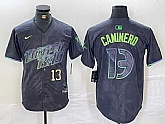 Men's Tampa Bay Rays #13 Junior Caminero Number Charcoal 2024 City Connect Limited Stitched Jerseys,baseball caps,new era cap wholesale,wholesale hats