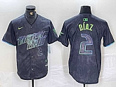 Men's Tampa Bay Rays #2 Yandy Diaz Number Charcoal 2024 City Connect Limited Stitched Jersey,baseball caps,new era cap wholesale,wholesale hats