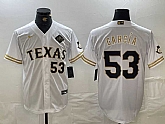 Men's Texas Rangers #53 Adolis Garcia Number White Gold Cool Base Stitched Baseball Jersey,baseball caps,new era cap wholesale,wholesale hats