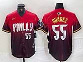 Mens Philadelphia Phillies #55 Ranger Suarez Red 2024 City Player Number Cool Base Jersey,baseball caps,new era cap wholesale,wholesale hats