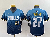 Women's Philadelphia Phillies #27 Aaron Nola Blue 2024 City Connect Limited Stitched Jerseys,baseball caps,new era cap wholesale,wholesale hats