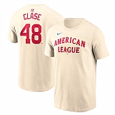 Men's American League #48 Emmanuel Clase Cream 2024 All-Star Name & Number T-Shirt,baseball caps,new era cap wholesale,wholesale hats