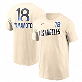 Men's Brooklyn Dodgers #18 Yoshinobu Yamamoto Cream 2024 City Connect Fuse Name & Number T-Shirt