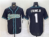 Men's Jacksonville Jaguars #1 Travis Etienne Jr. Black With Patch Cool Base Baseball Stitched Jersey,baseball caps,new era cap wholesale,wholesale hats